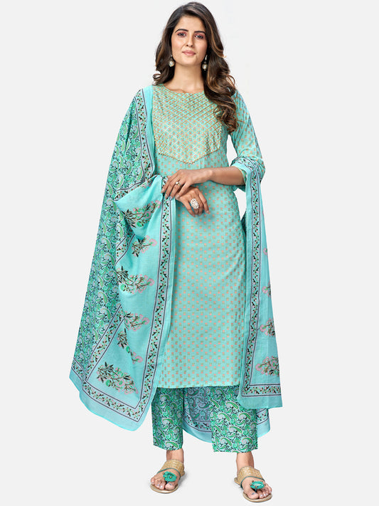 NOZ2TOZ Women's Turquoise Kurta & Pant With Dupatta set- (3pcs set) 