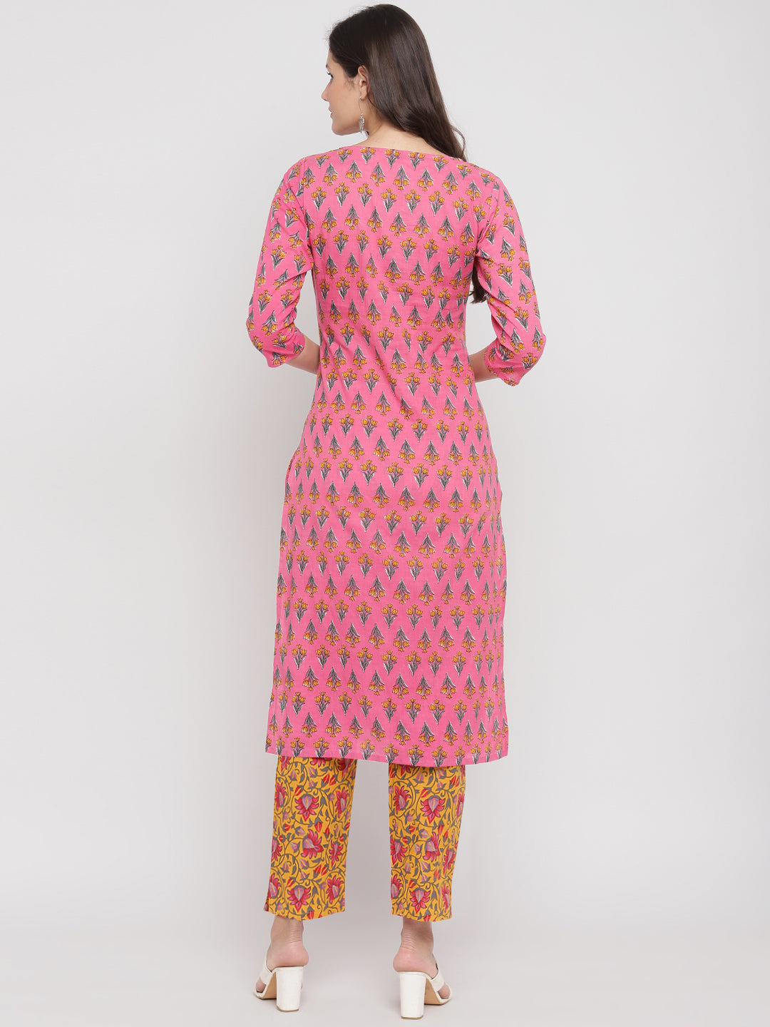 NOZ2TOZ Women's Embroidered & Printed Straight Cotton Pink Kurta With Pant 