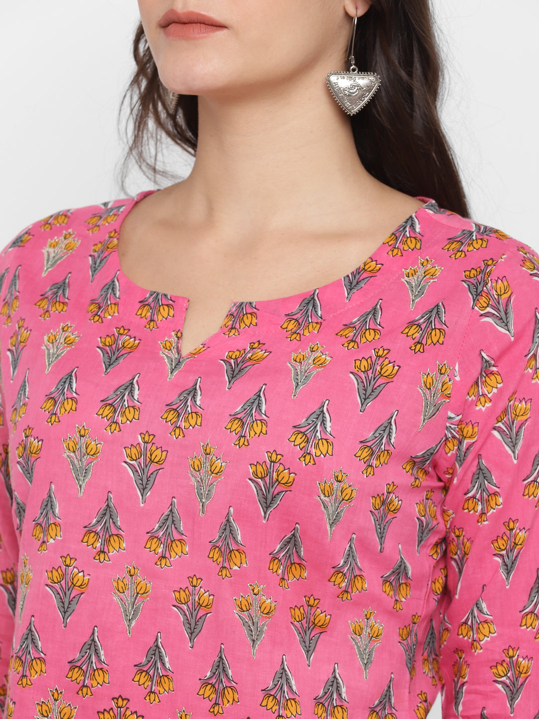 NOZ2TOZ Women's Embroidered & Printed Straight Cotton Pink Kurta With Pant 