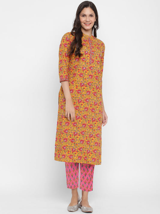 NOZ2TOZ Women's Sequin Mustard Kurta With Pant- (2pcs Set)