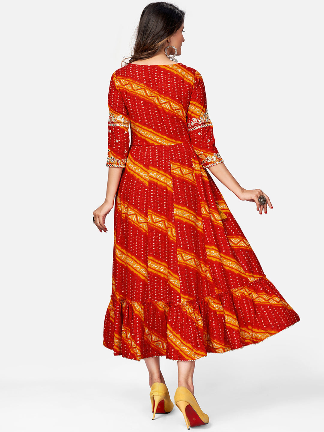 NOZ2TOZ Women's Red Bandhani Anarkali Kurta- (1pc Set) 