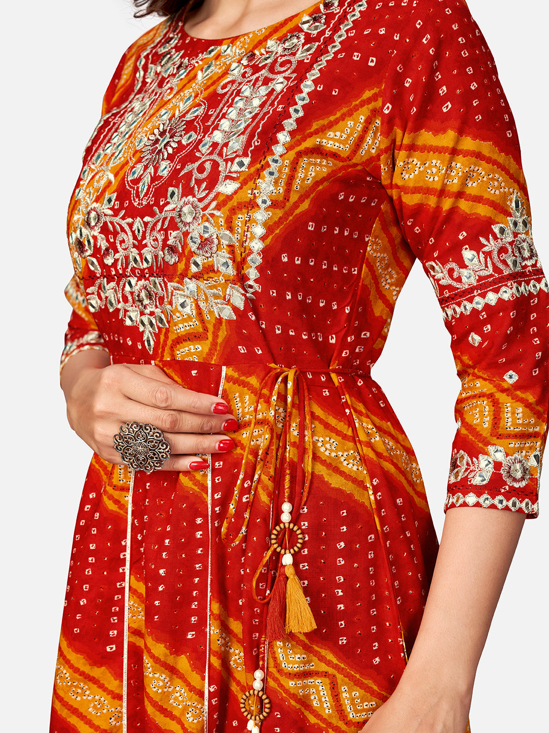 NOZ2TOZ Women's Red Bandhani Anarkali Kurta- (1pc Set) 