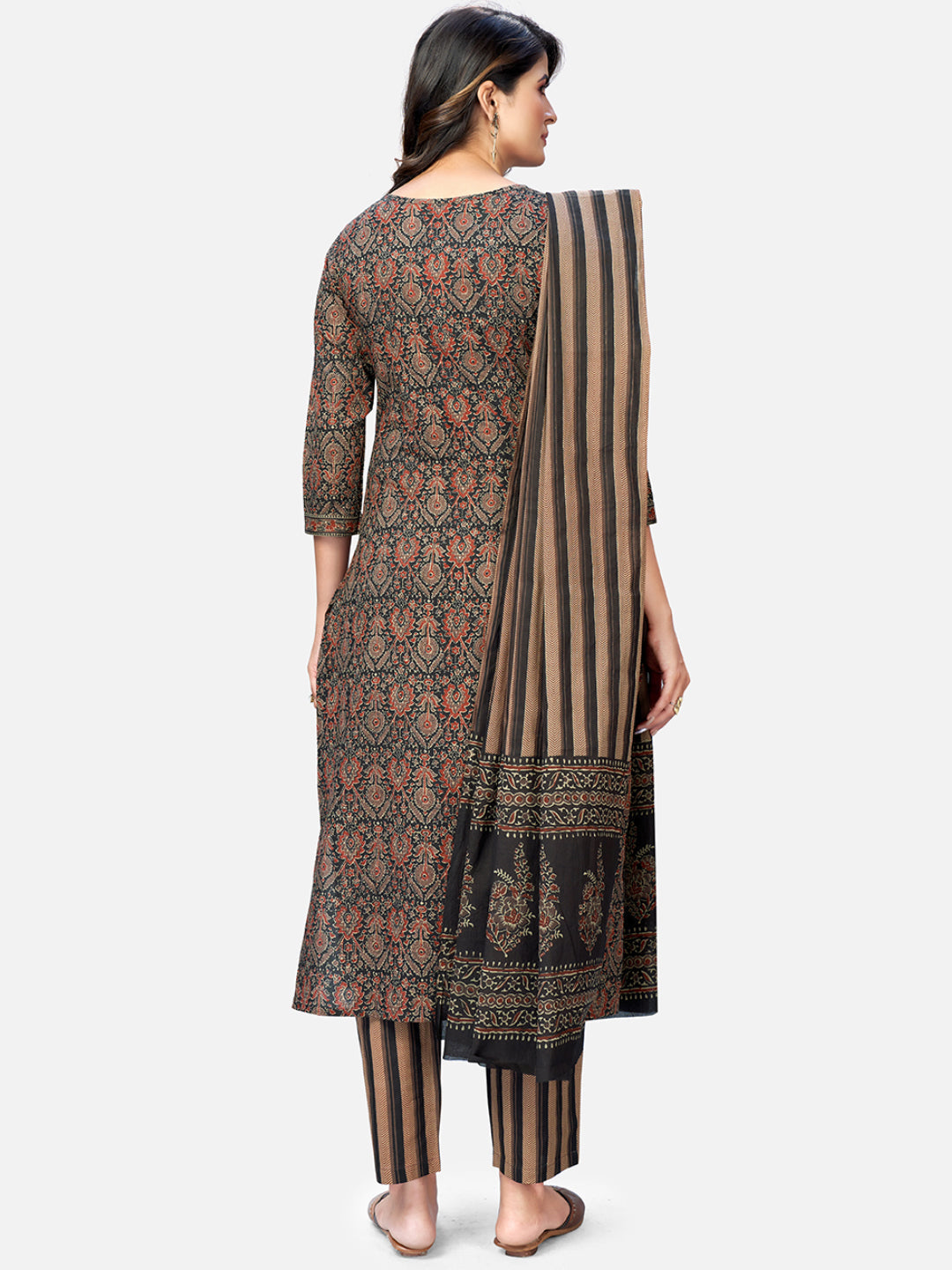 NOZ2TOZ Women's Brown Printed Kurta & Pant With Dupatta- (3pcs set) 