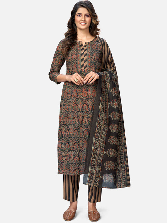 NOZ2TOZ Women's Brown Printed Kurta & Pant With Dupatta- (3pcs set) 