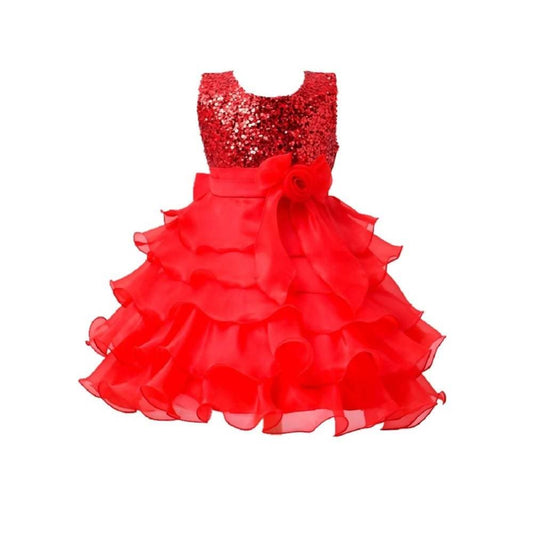Asmaani Baby Girl's Red Color Satin Knee Length Frock (AS-DRESS_22068) - Grab2buy