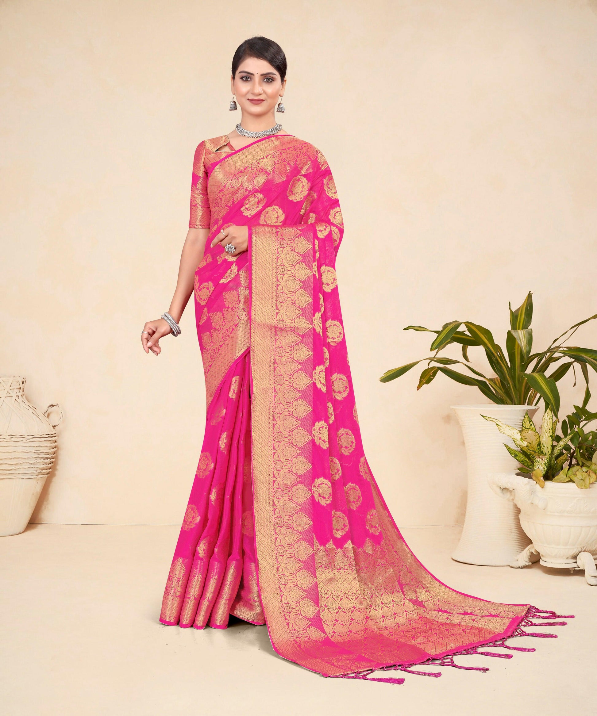 Pink Viscose Weaving Designer Saree - Vandini