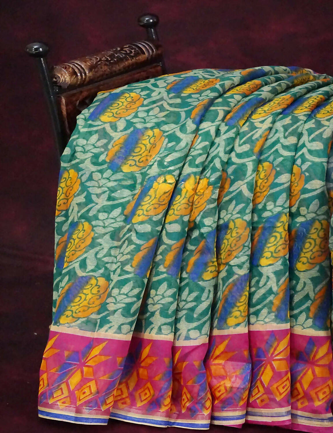 Rama Green Printed Semi Chanderi Grab2Buy By Gayathri Reddy Designer Studio 