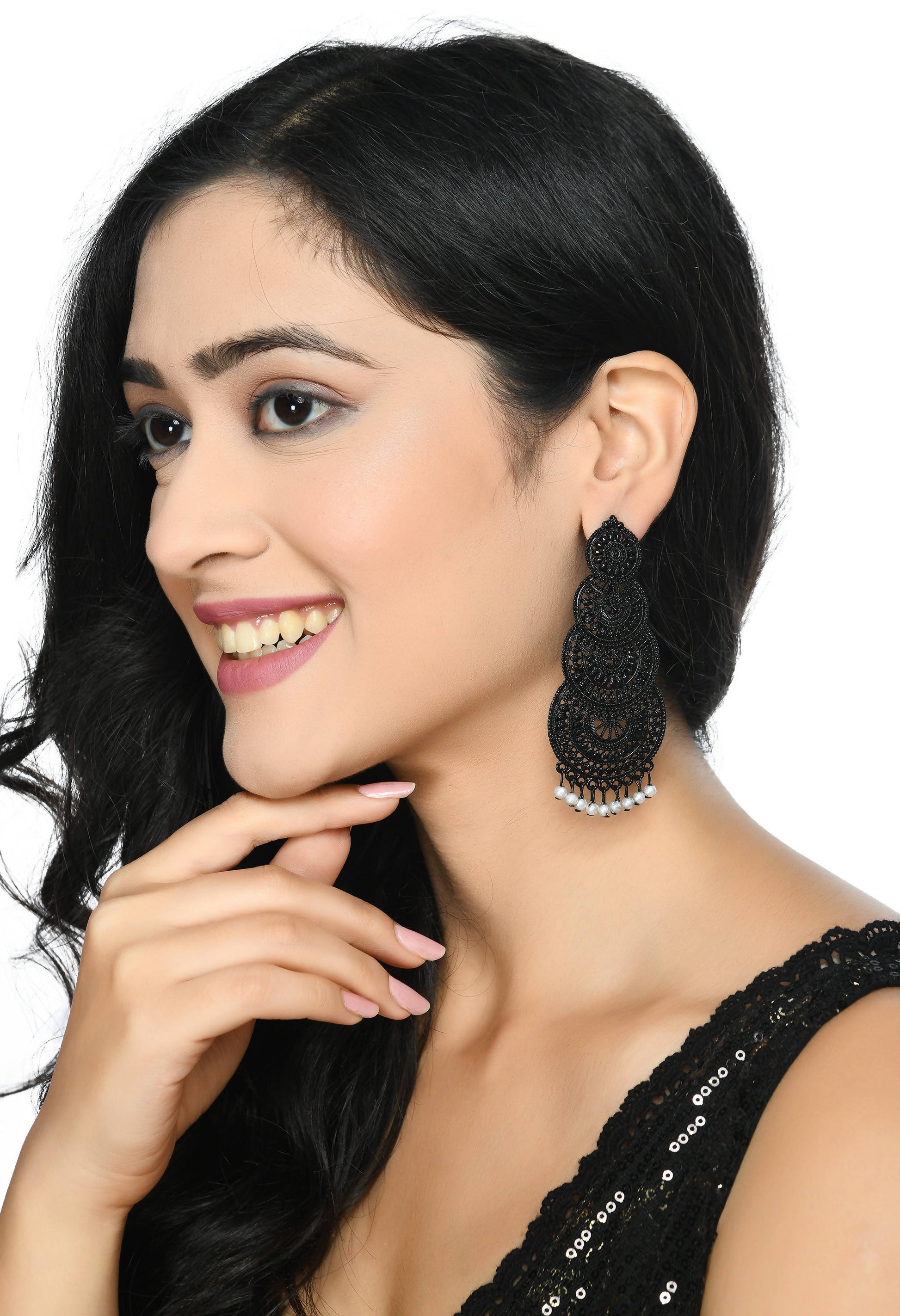 Mominos Fashion Johar Kamal Women's Latest Design Black Color Earrings - Grab2buy