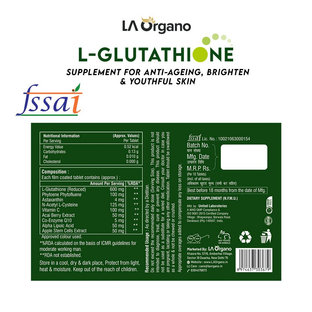 LA Organo L Glutathione Tablets 