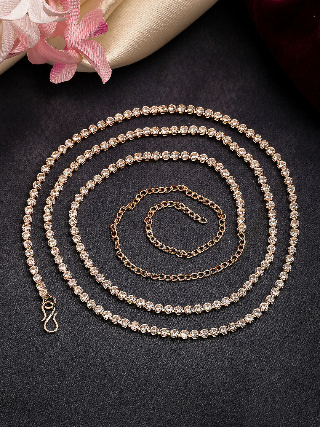 NVR Women's Gold-Polished AD-Studded Kamarbandh Waist Chain 