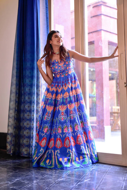 Casual Designer Blue Cotton Silk Gown - Anbazaar - Grab2buy