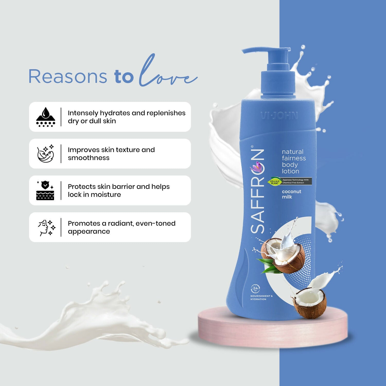 VI-JOHN Saffron Natural Fairness Body Lotion Coconut Milk Deep Hydration & Radiant Glow For All Skin Types  Grab2Buy VI-JOHN Grab2Buy