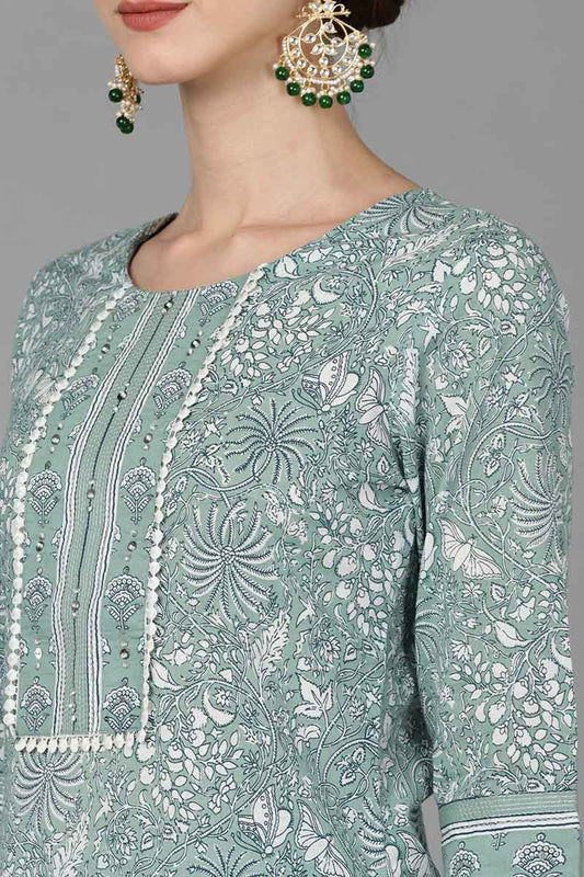 Ahika Green Pure Cotton Suit Set
