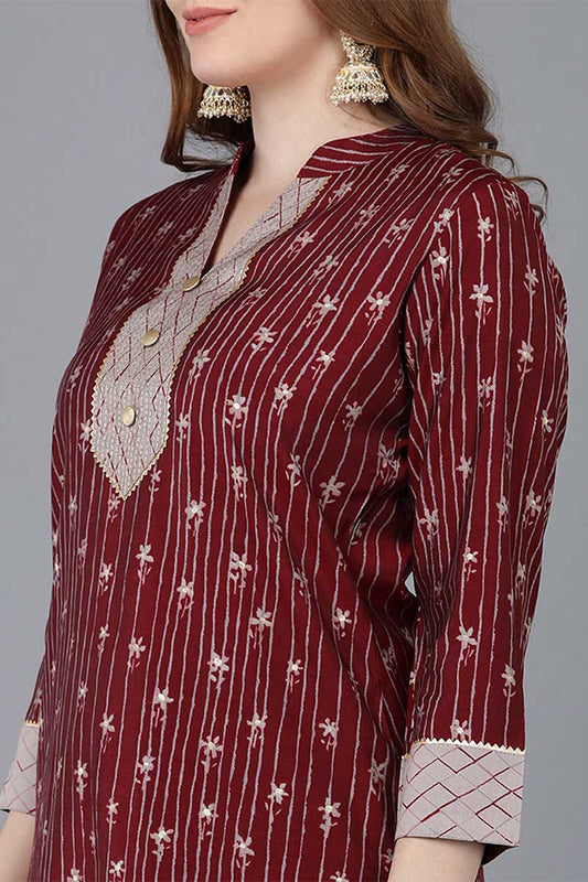 Ahika Maroon Poly Silk Straight Kurta Pant With Dupatta