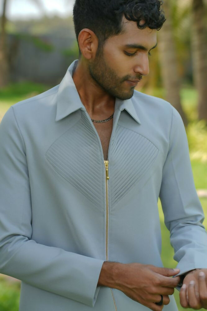 Linear Luxe Light Blue Shacket by Hilo Design