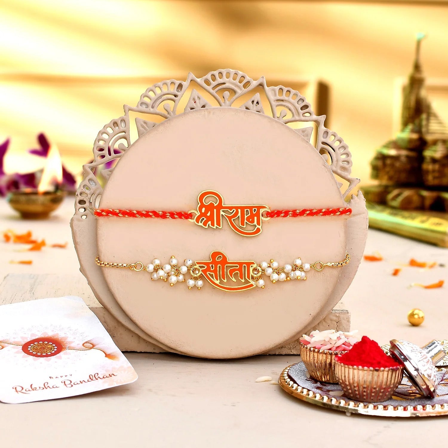 trueBrowns X Voylla Sita-Ram Vermilion Enamel Lumba Rakhi Combo For Bhaiya Bhabhi | Grab2Buy