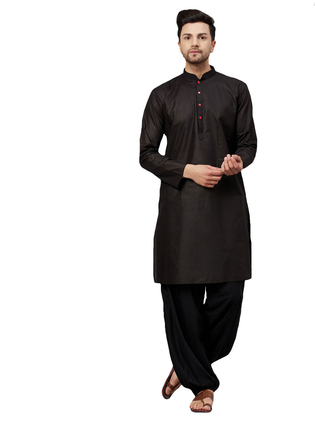 VM by Vastramay Men's Black Cotton Kurta And Patiala Set - Grab2buy