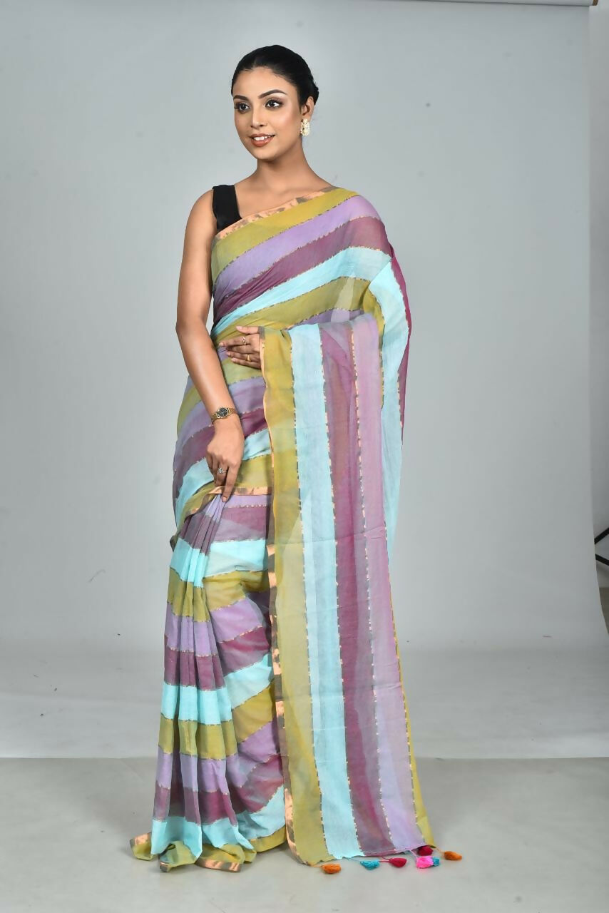 Exclusive Collection Beautiful Multi1 Pure Cotton Woven Handloom Grab2Buy With Running Blouse Piece 