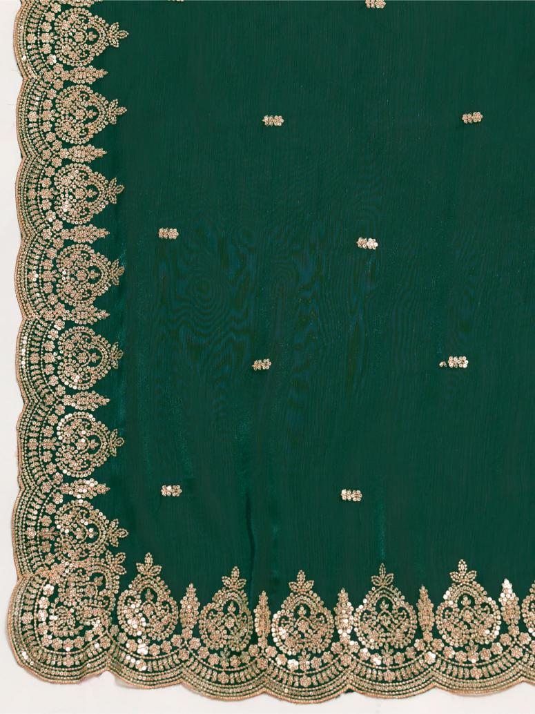 Dwija Fashion Green Party Wear Embroidered Jimmy Choo Organza Saree With Unstitched Blouse