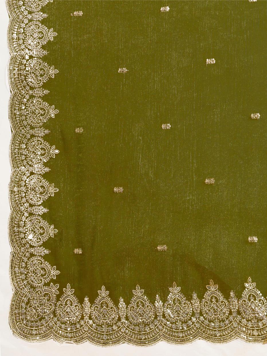 Dwija Fashion Green Party Wear Embroidered Jimmy Choo Organza Saree With Unstitched Blouse