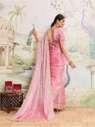 Dwija Fashion Pink Party Wear Embroidered Jimmy Choo Organza Saree With Unstitched Blouse