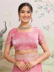 Dwija Fashion Pink Party Wear Embroidered Jimmy Choo Organza Saree With Unstitched Blouse