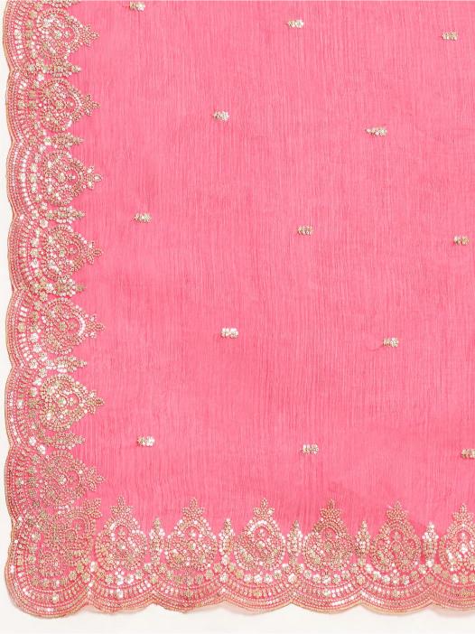 Dwija Fashion Pink Party Wear Embroidered Jimmy Choo Organza Saree With Unstitched Blouse