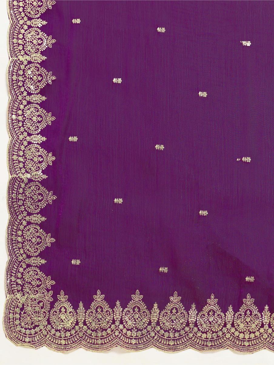Dwija Fashion Purple Party Wear Embroidered Jimmy Choo Organza Saree With Unstitched Blouse