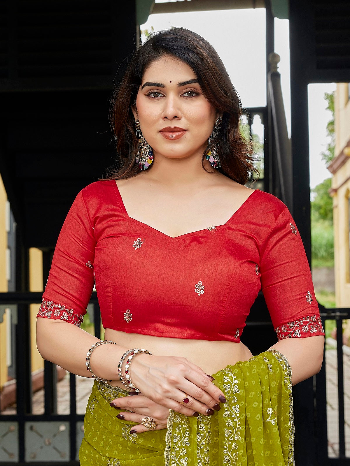 Dwija Fashion Green Party Wear Embroidered Georgette Saree With Unstitched Blouse