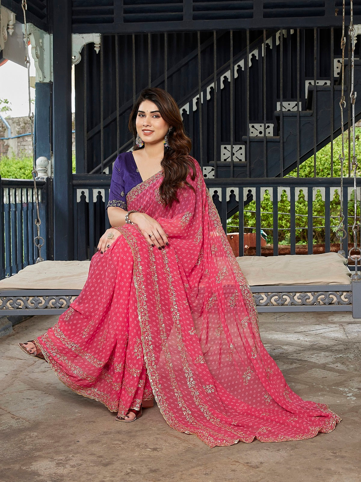 Dwija Fashion Pink Party Wear Embroidered Georgette Saree With Unstitched Blouse