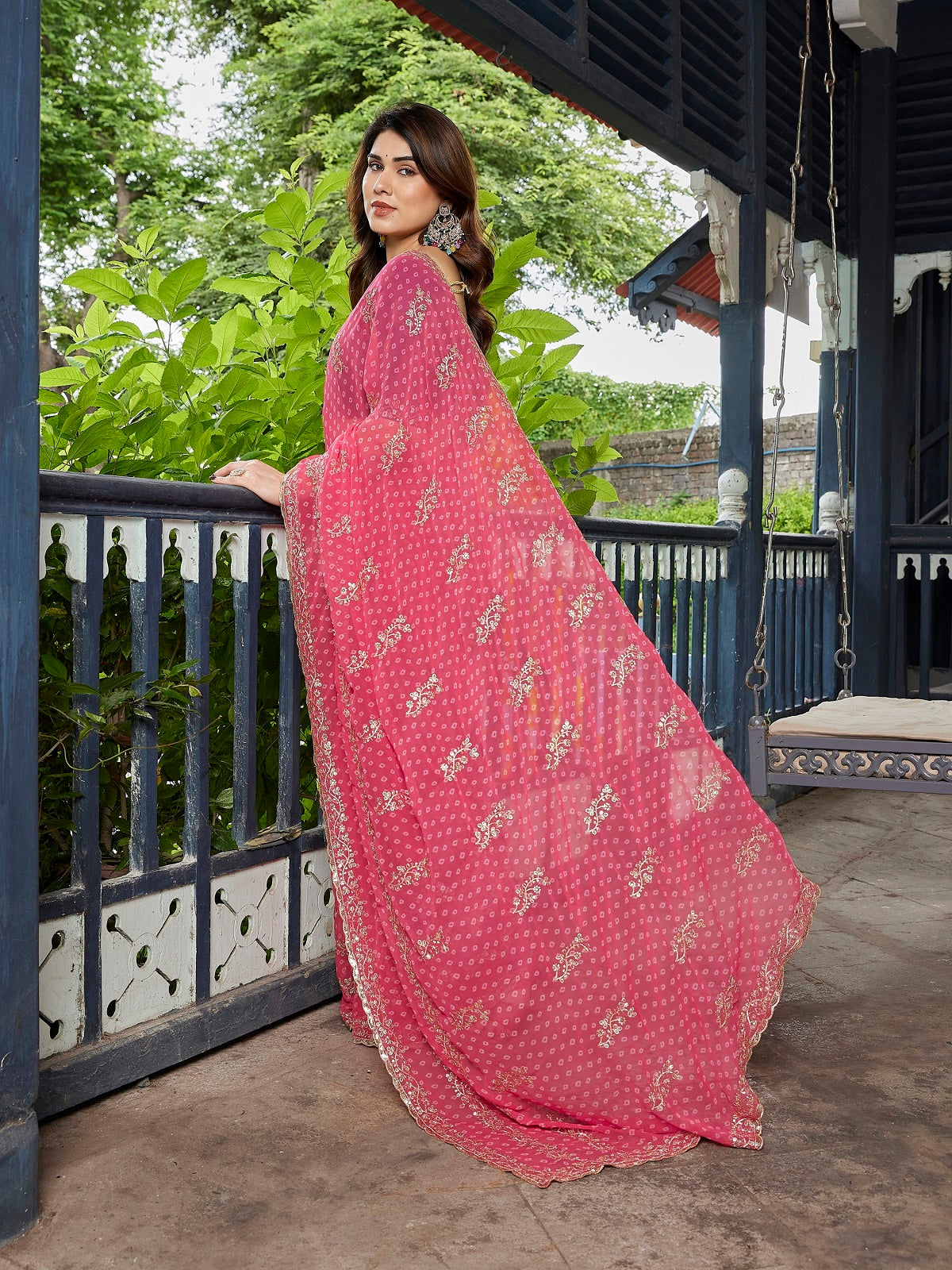 Dwija Fashion Pink Party Wear Embroidered Georgette Saree With Unstitched Blouse