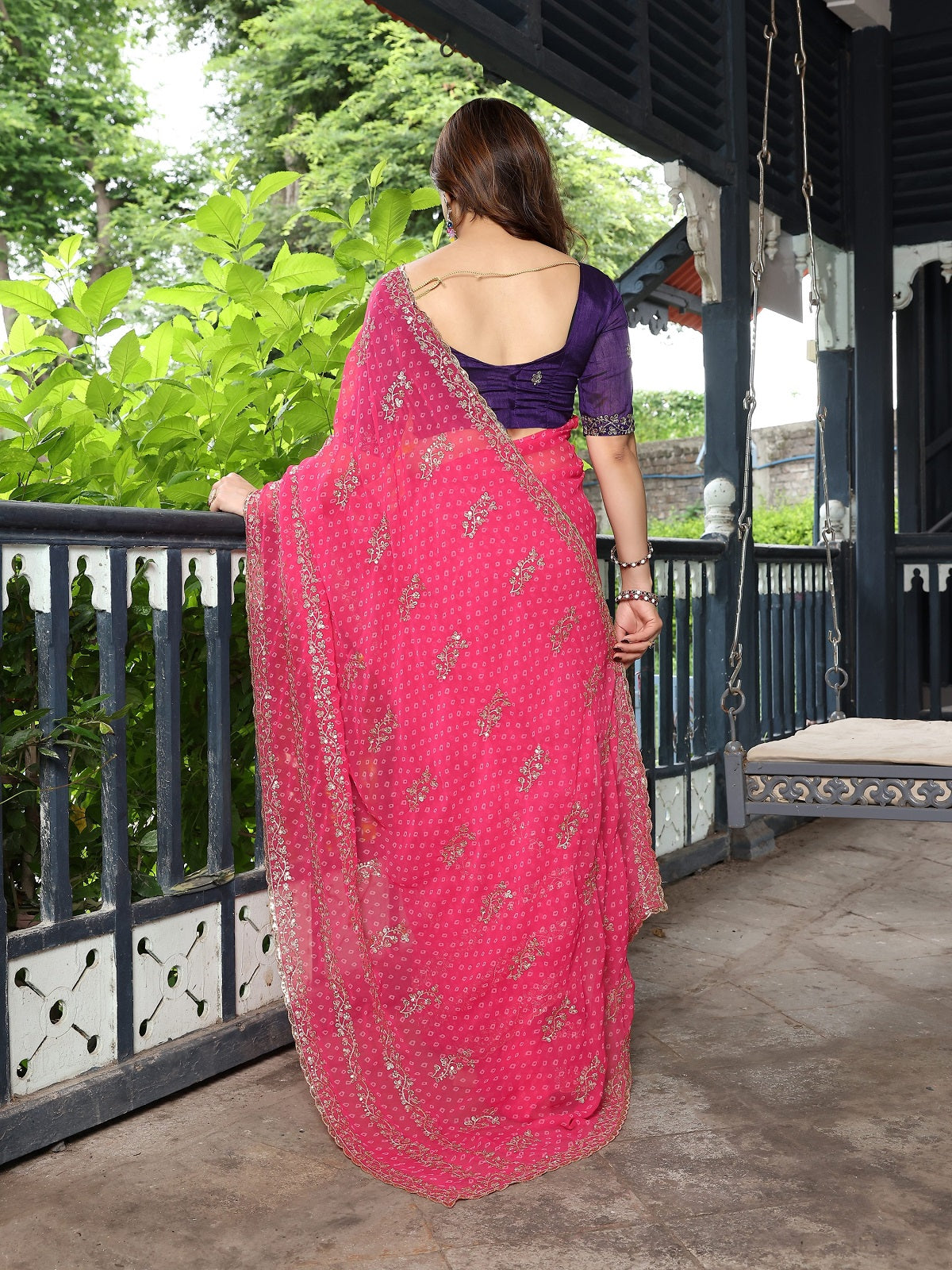Dwija Fashion Pink Party Wear Embroidered Georgette Saree With Unstitched Blouse