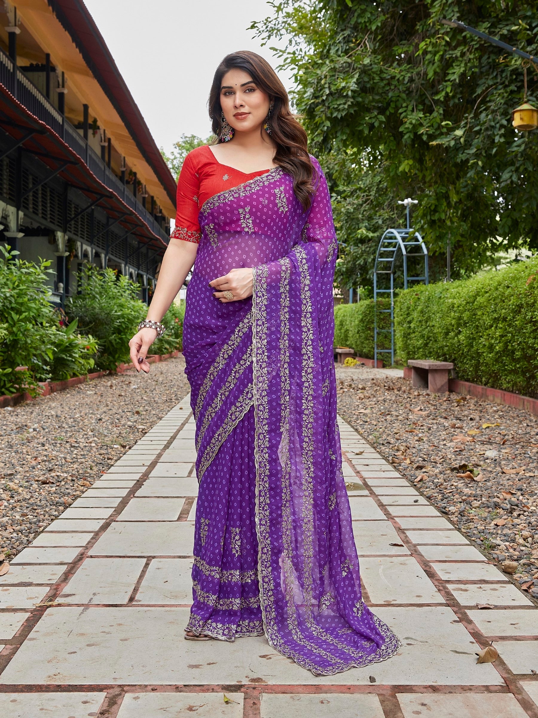 Dwija Fashion Blue Party Wear Embroidered Georgette Saree With Unstitched Blouse