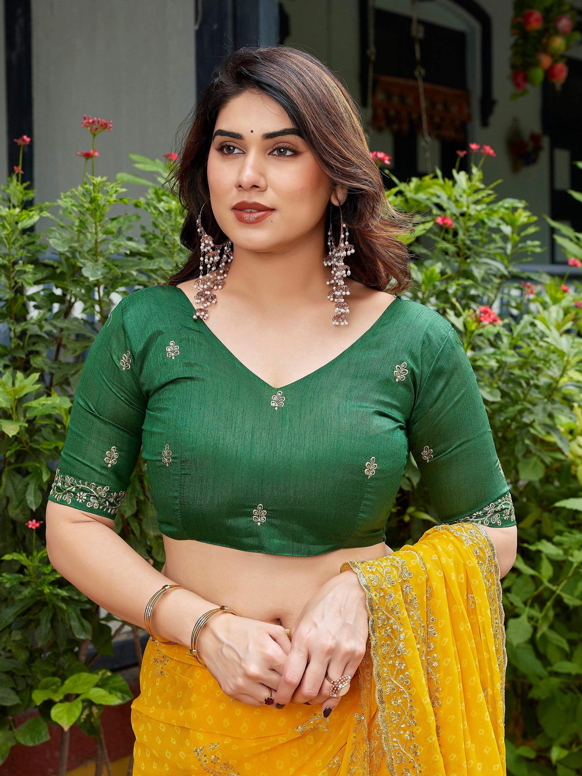 Dwija Fashion Yellow Party Wear Embroidered Georgette Saree With Unstitched Blouse