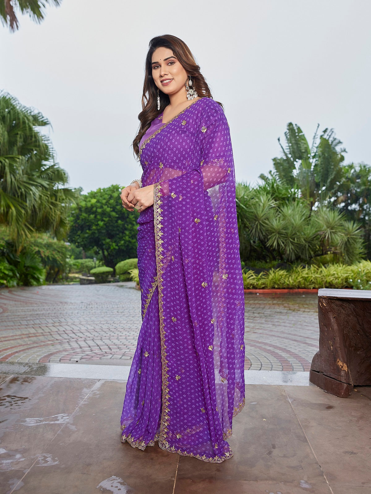 Dwija Fashion Purple Party Wear Embroidered Georgette Saree With Unstitched Blouse