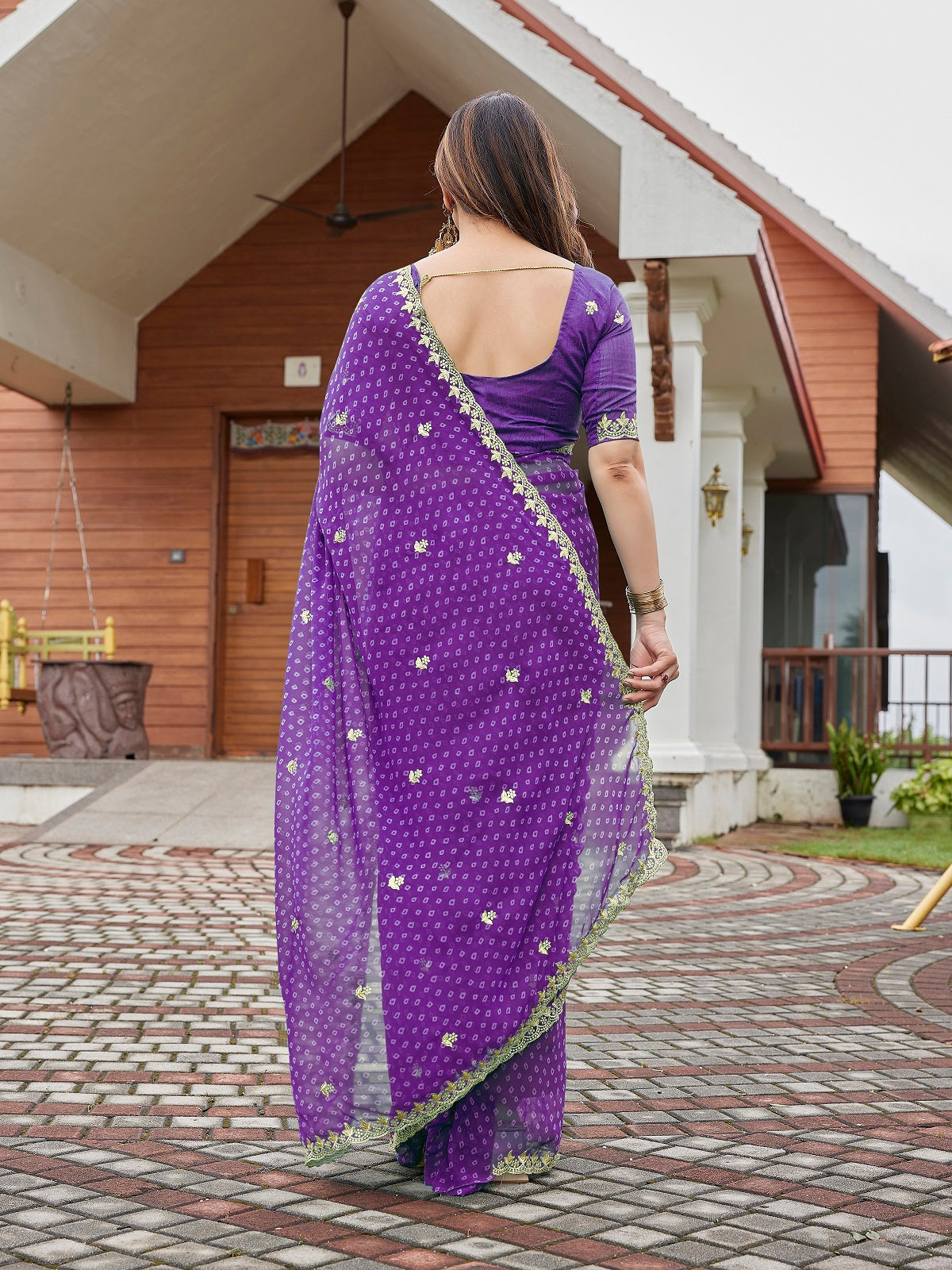 Dwija Fashion Purple Party Wear Embroidered Georgette Saree With Unstitched Blouse