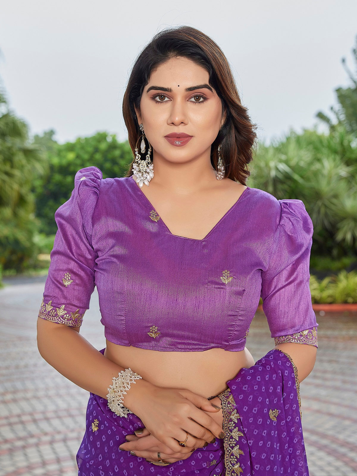 Dwija Fashion Purple Party Wear Embroidered Georgette Saree With Unstitched Blouse