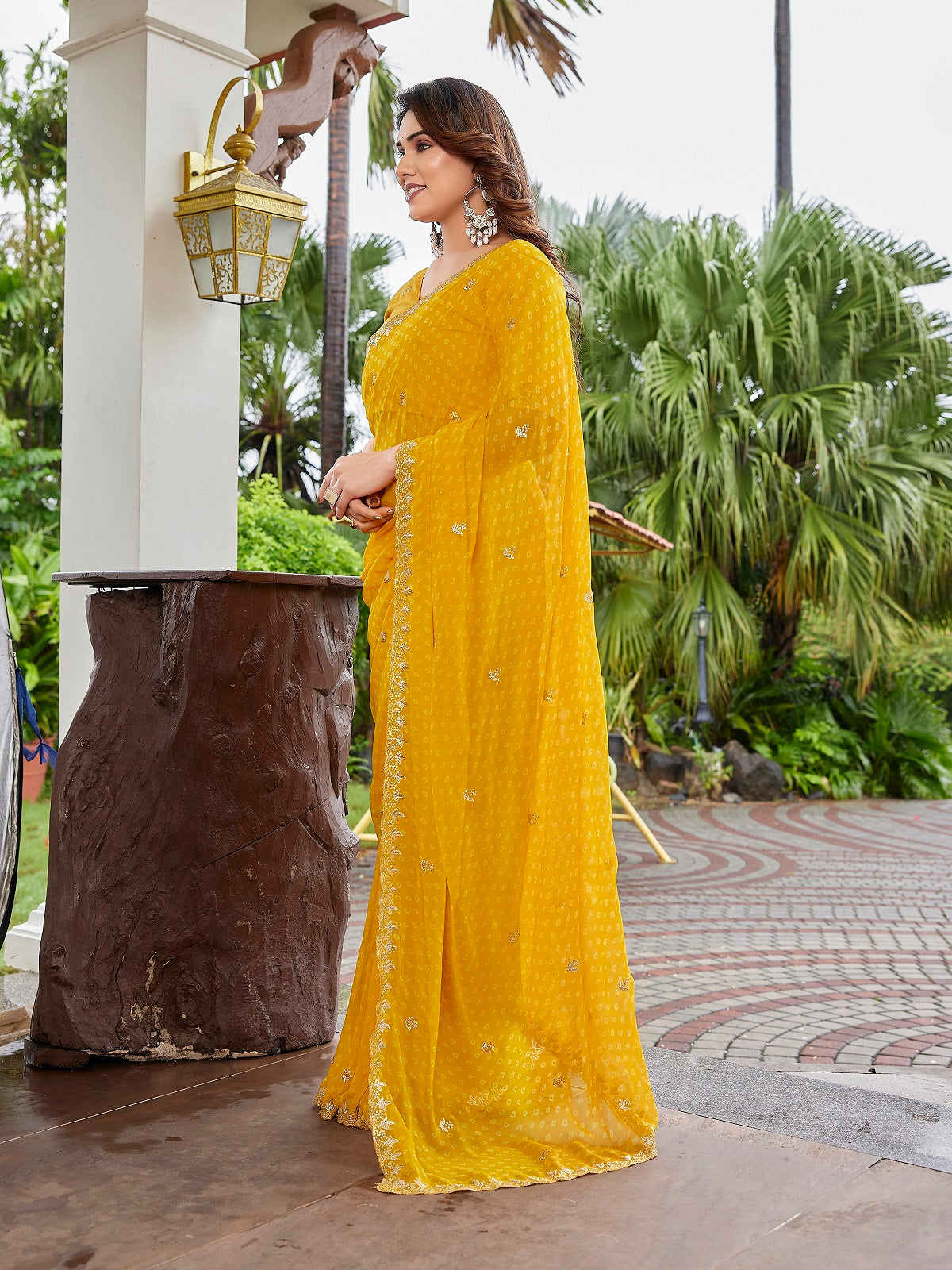 Dwija Fashion Yellow Party Wear Embroidered Georgette Saree With Unstitched Blouse