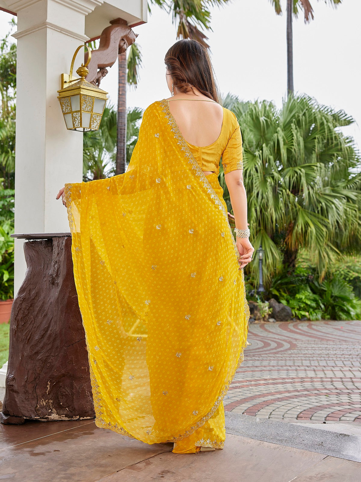Dwija Fashion Yellow Party Wear Embroidered Georgette Saree With Unstitched Blouse
