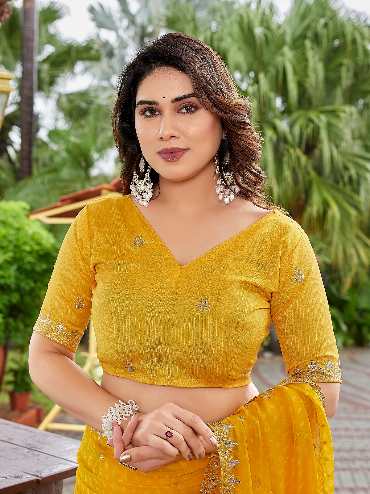 Dwija Fashion Yellow Party Wear Embroidered Georgette Saree With Unstitched Blouse