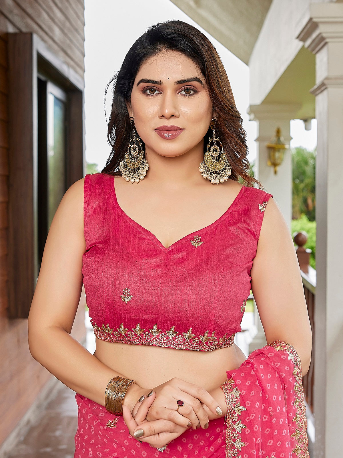 Dwija Fashion Pink Party Wear Embroidered Georgette Saree With Unstitched Blouse