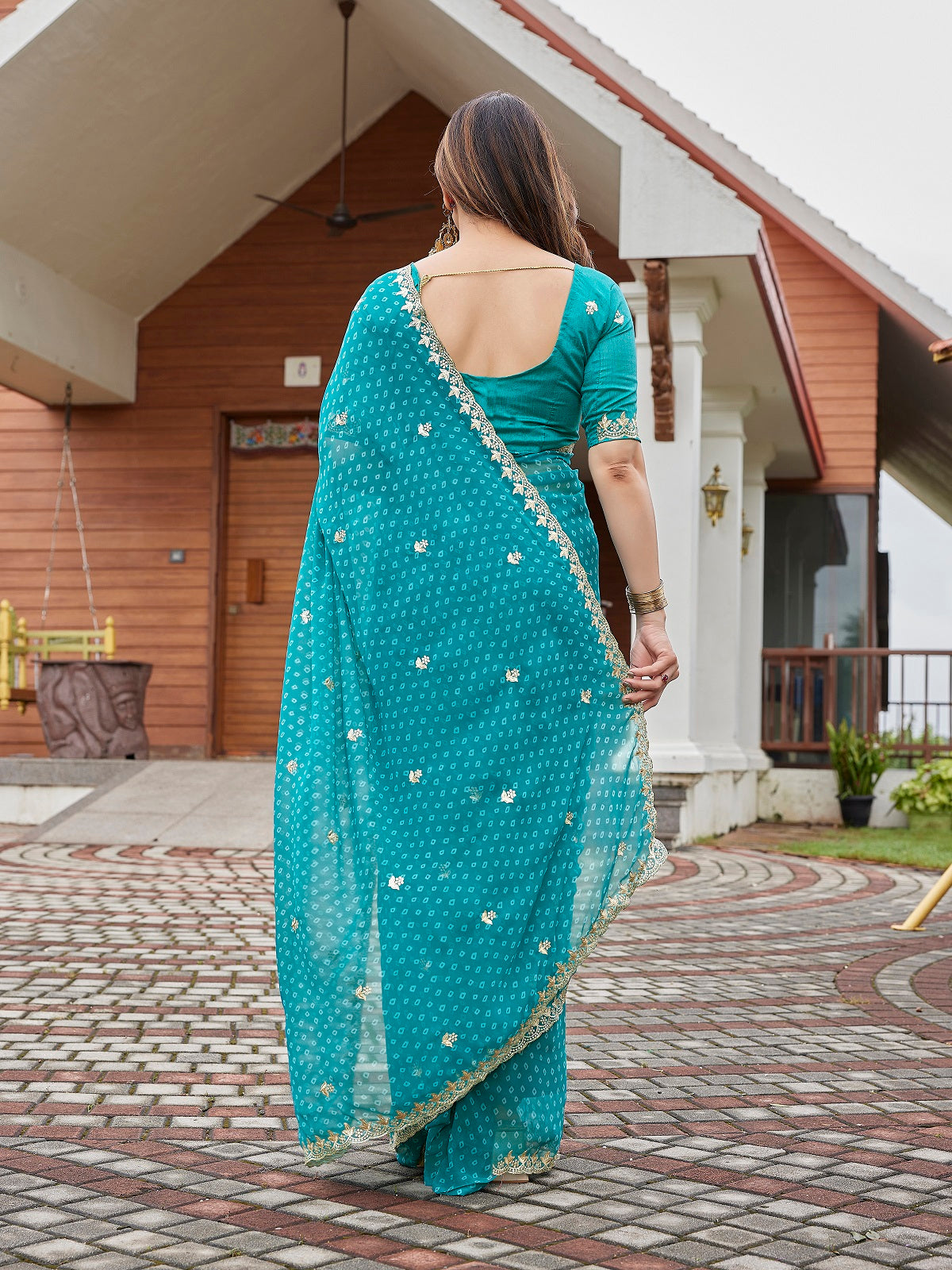 Dwija Fashion Turquoise Blue Party Wear Embroidered Georgette Saree With Unstitched Blouse