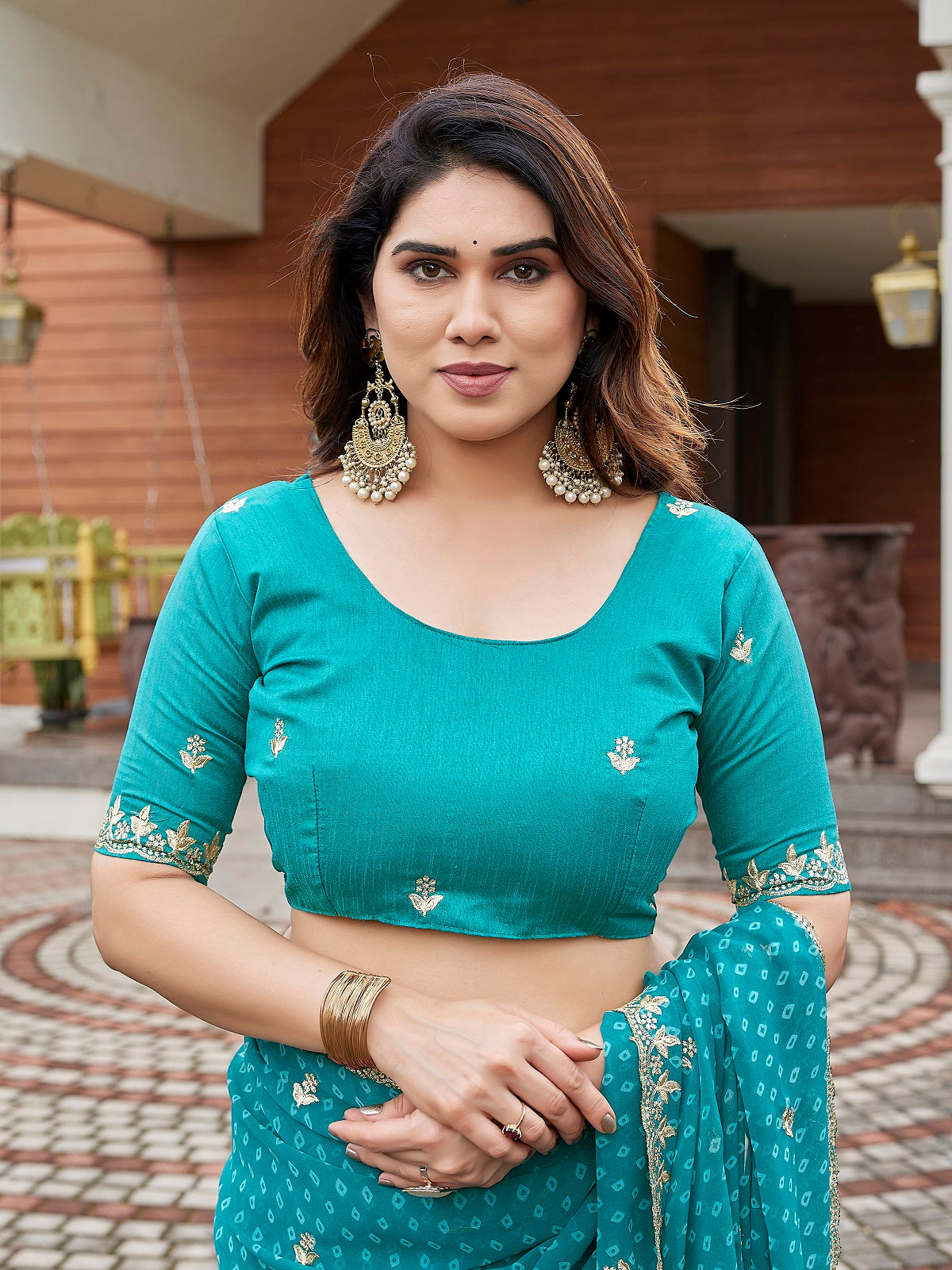 Dwija Fashion Turquoise Blue Party Wear Embroidered Georgette Saree With Unstitched Blouse