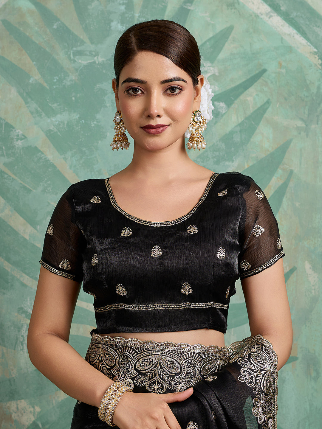 Dwija Fashion Black Party Wear Embroidered Jimmy Choo Organza Saree With Unstitched Blouse