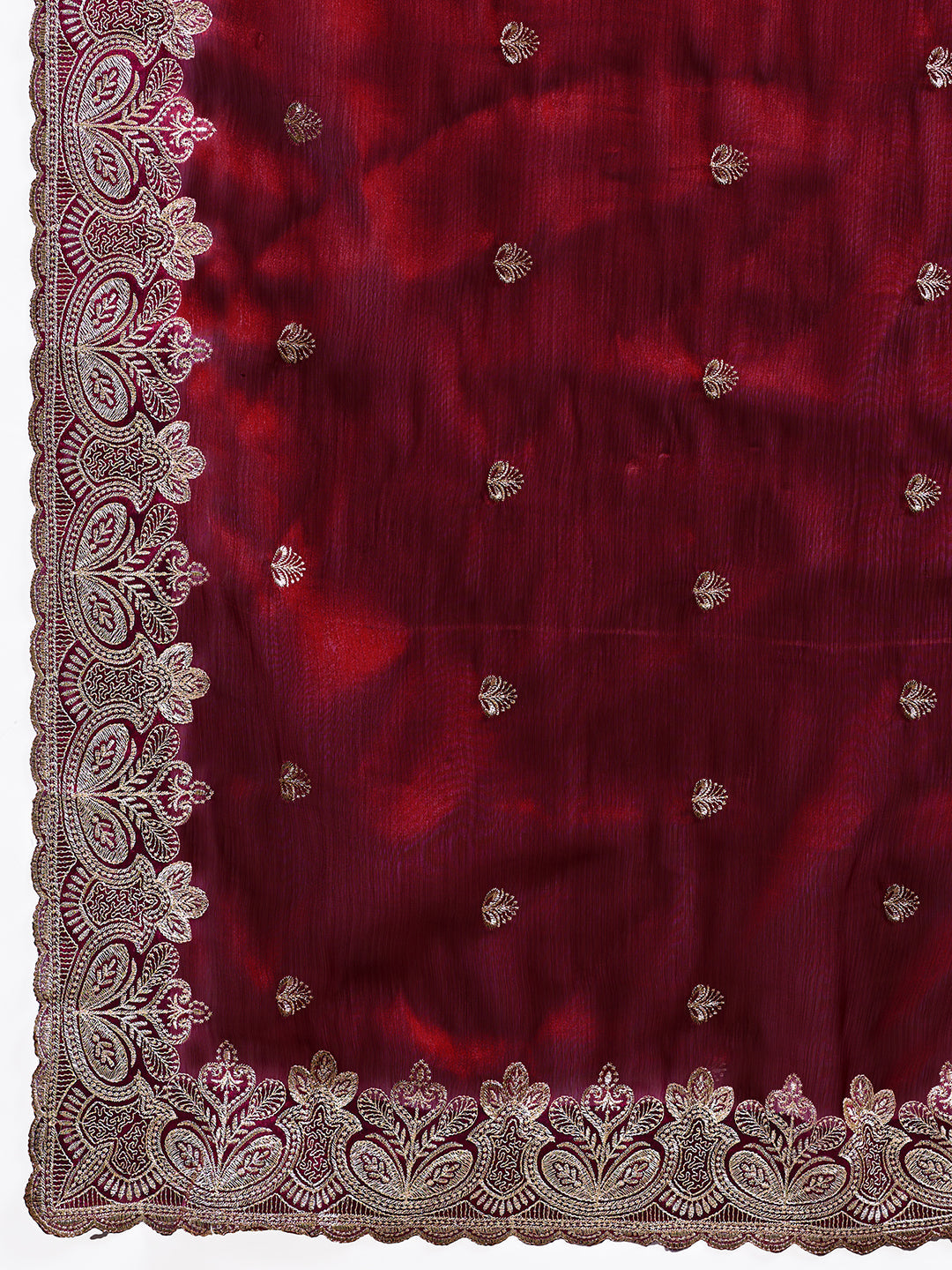 Dwija Fashion Maroon Party Wear Embroidered Jimmy Choo Organza Saree With Unstitched Blouse
