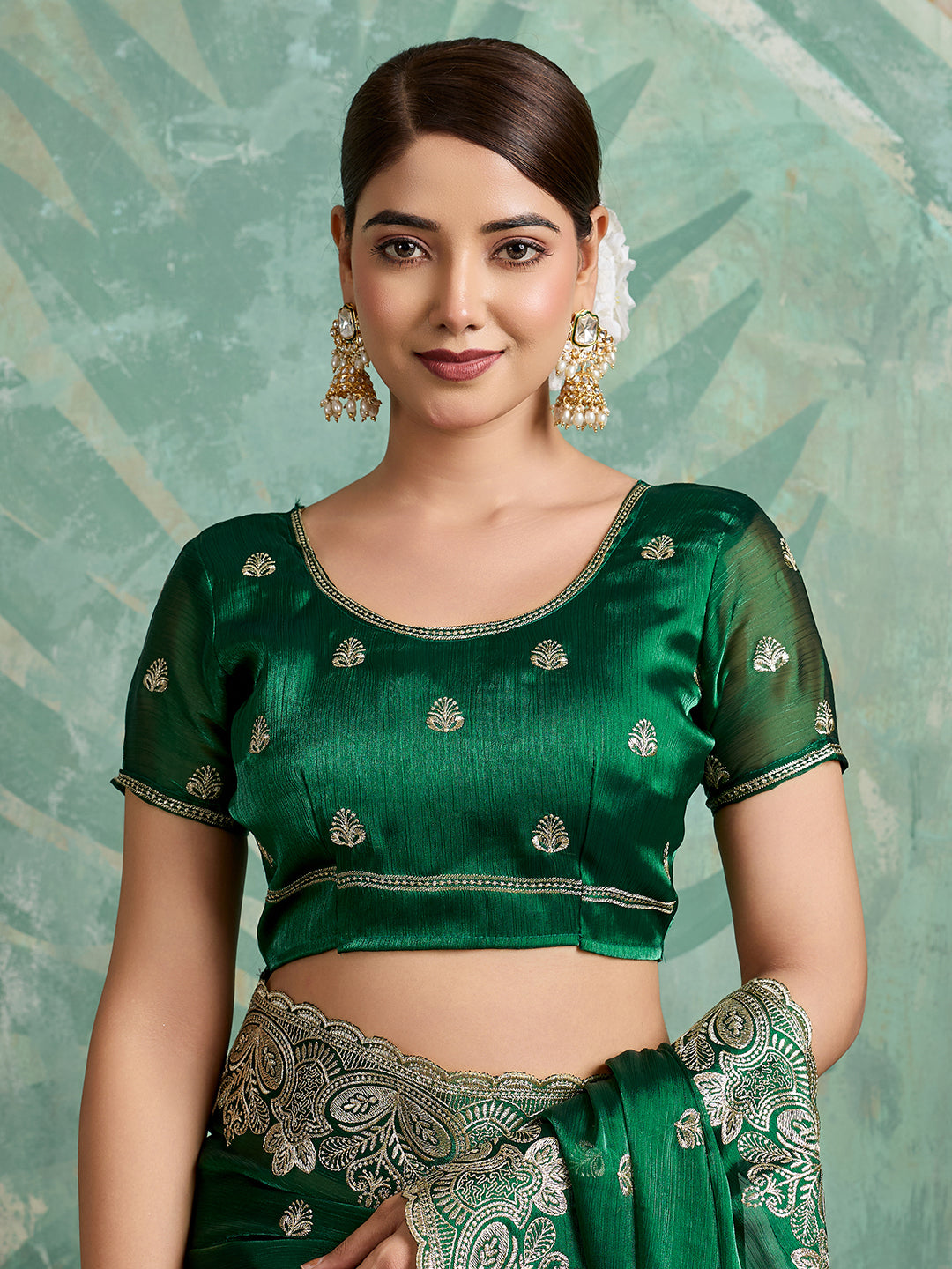 Dwija Fashion Green Party Wear Embroidered Jimmy Choo Organza Saree With Unstitched Blouse
