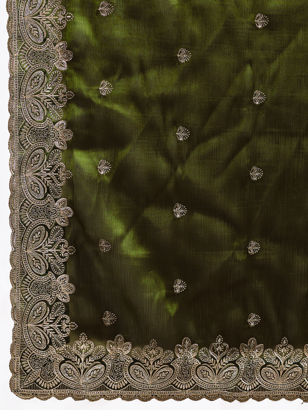 Dwija Fashion Green Party Wear Embroidered Jimmy Choo Organza Saree With Unstitched Blouse