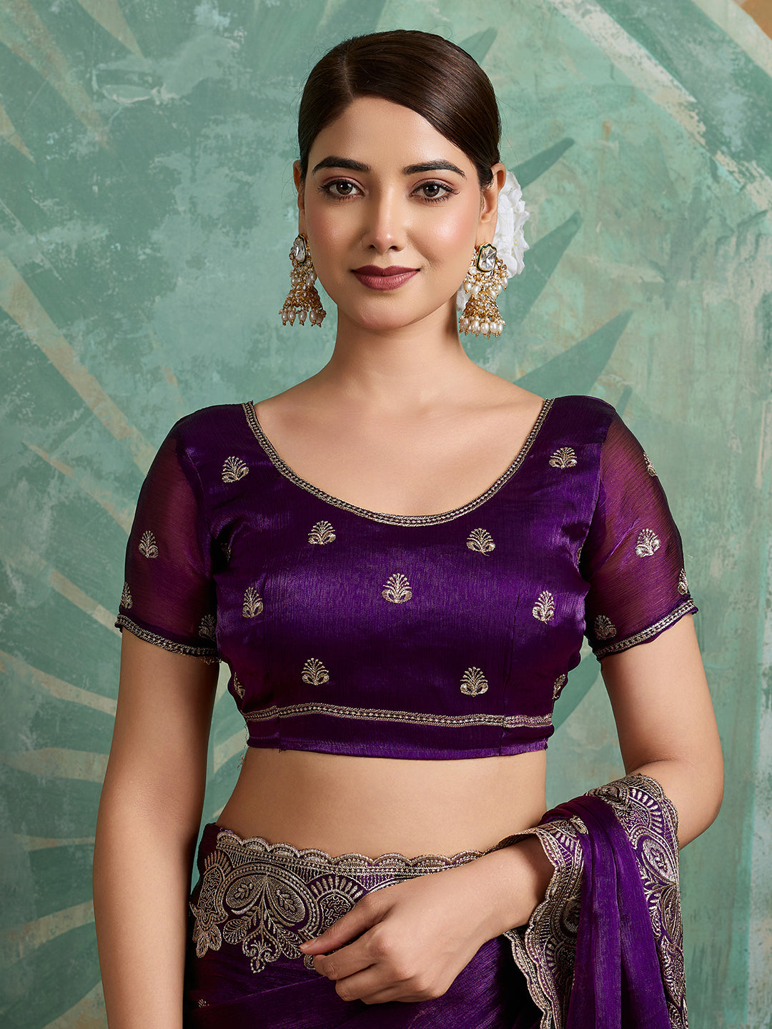 Dwija Fashion Purple Party Wear Embroidered Jimmy Choo Organza Saree With Unstitched Blouse