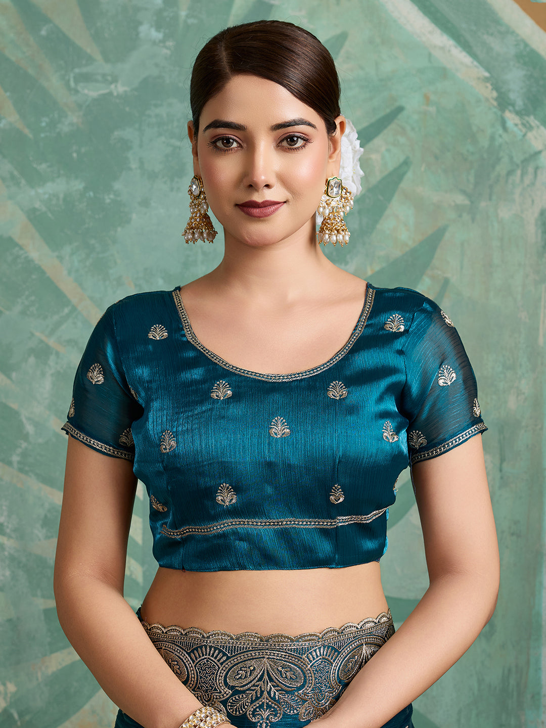 Dwija Fashion Teal Blue Party Wear Embroidered Jimmy Choo Organza Saree With Unstitched Blouse