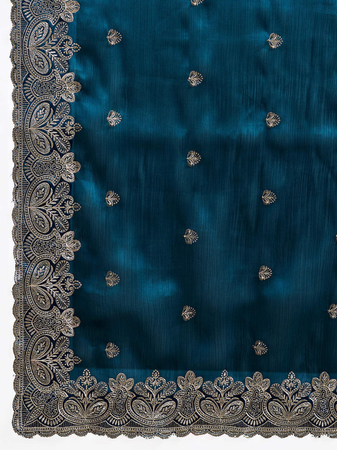 Dwija Fashion Teal Blue Party Wear Embroidered Jimmy Choo Organza Saree With Unstitched Blouse